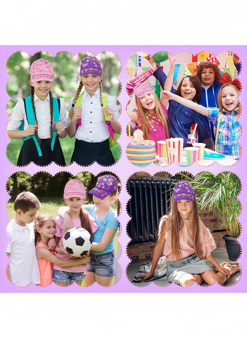 Peachjoy 2 Pcs Baseball Cap, Gifts for Girls DIY Gem Unicorn Stickers, Craft Kits for Kids Girls Toys Age 6-7-8-9-10 Birthday Presents Arts and Crafts Toys for Kids Age 5-8 Baseball Cap (8 Stickers) - Image 5