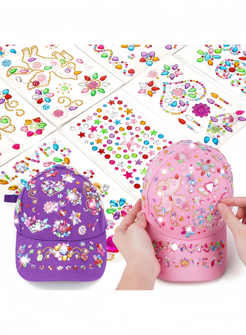 Peachjoy 2 Pcs Baseball Cap, Gifts for Girls DIY Gem Unicorn Stickers, Craft Kits for Kids Girls Toys Age 6-7-8-9-10 Birthday Presents Arts and Crafts Toys for Kids Age 5-8 Baseball Cap (8 Stickers) - Image 4
