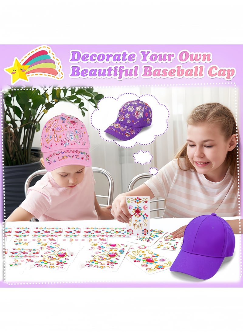 Peachjoy 2 Pcs Baseball Cap, Gifts for Girls DIY Gem Unicorn Stickers, Craft Kits for Kids Girls Toys Age 6-7-8-9-10 Birthday Presents Arts and Crafts Toys for Kids Age 5-8 Baseball Cap (8 Stickers) - Image 3