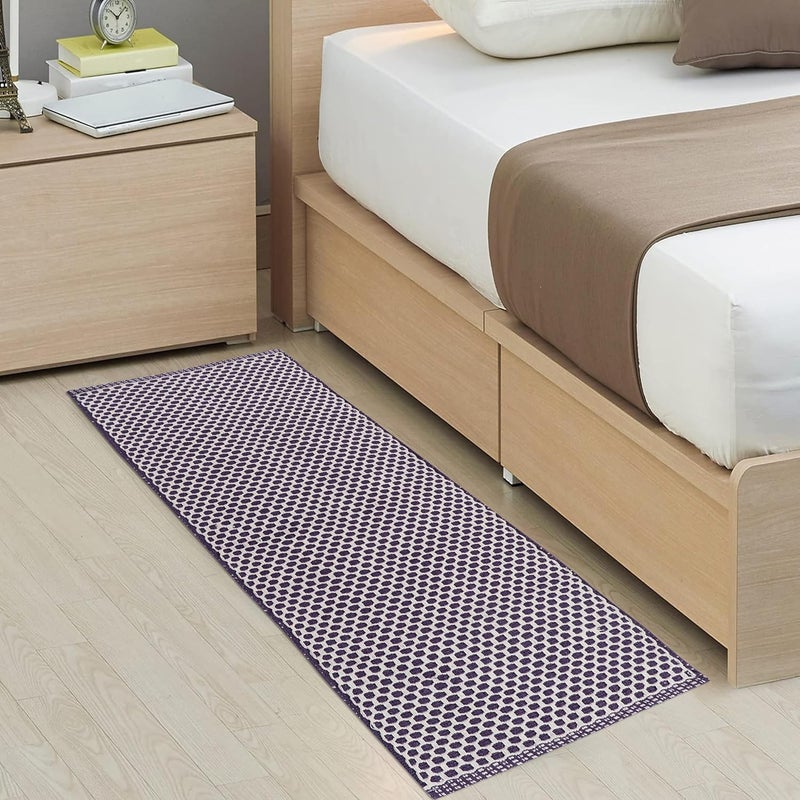 TEXTILE STUDIO Handmade Pure Cotton Bed Runner Rug (22x55 Inches) - Flat Woven, High Pile, Lightweight Laher Design, Durable, Soft, Eco-Friendly, for Bedroom, Entryway, Living Room Décor-Design-15 - Image 1