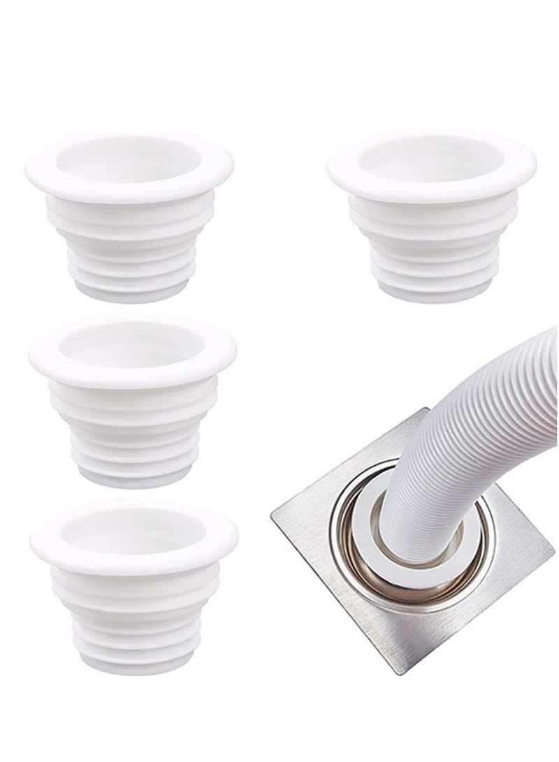 4-Piece Drain Pipe Seal Hose Silicone Plug Sewer Sealing Ring Connector For Kitchen Bathroom, White. - Image 1