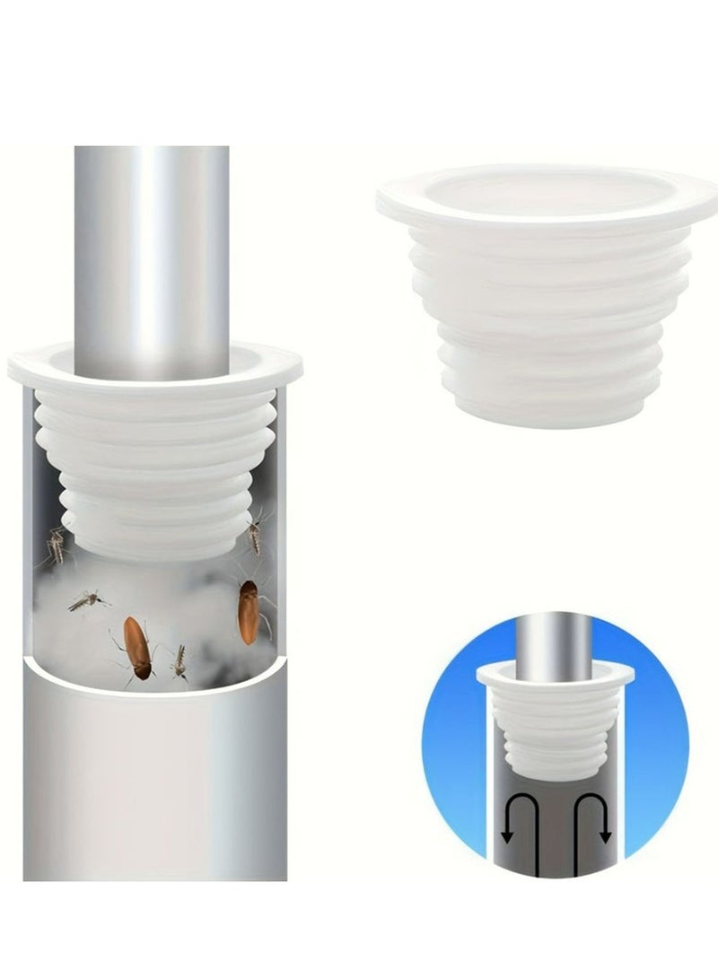 4-Piece Drain Pipe Seal Hose Silicone Plug Sewer Sealing Ring Connector For Kitchen Bathroom, White. - Image 3