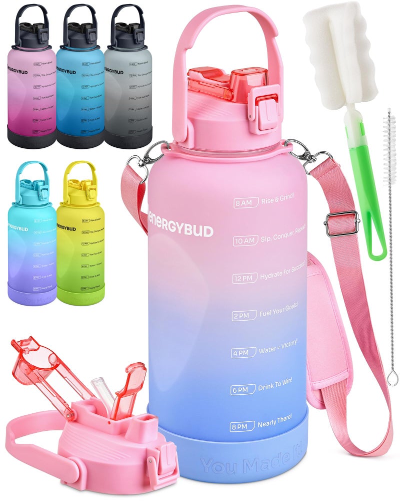 EnergyBud 1 Gallon Water Bottle with 128 oz Capacity - Motivational Time Markers for Daily Hydration Goals - Leakproof BPA Free Tritan with Removable Straw - Image 1