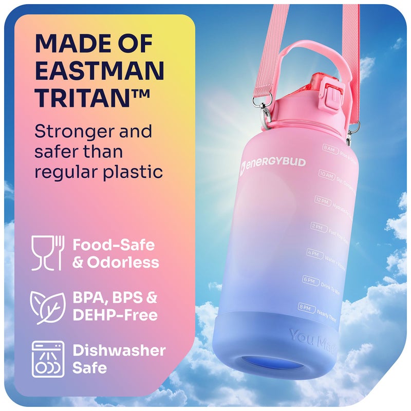EnergyBud 1 Gallon Water Bottle with 128 oz Capacity - Motivational Time Markers for Daily Hydration Goals - Leakproof BPA Free Tritan with Removable Straw - Image 2