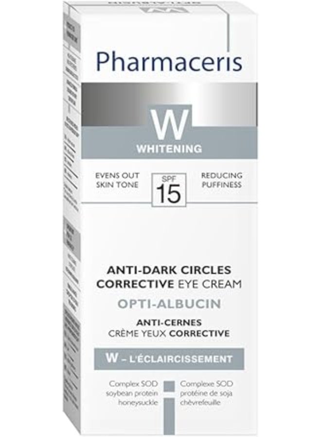 فارماسيريس كريم العيون المضاد للهالات السوداء من فارماسيريس دبليو أوبتي ألبوسين بعامل حماية من الشمس 15، 15 مل - مركب بروتين الصويا والأرز وفيتامين هـ يهدئ الانتفاخات والهالات السوداء