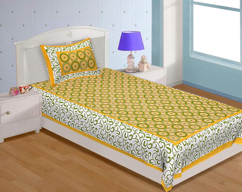 BedZone Cotton 180 TC Comfort Rajasthani Jaipuri Traditional Single Bed Sheet with 1 Pillow Cover Multi_RE_01 - Image 1