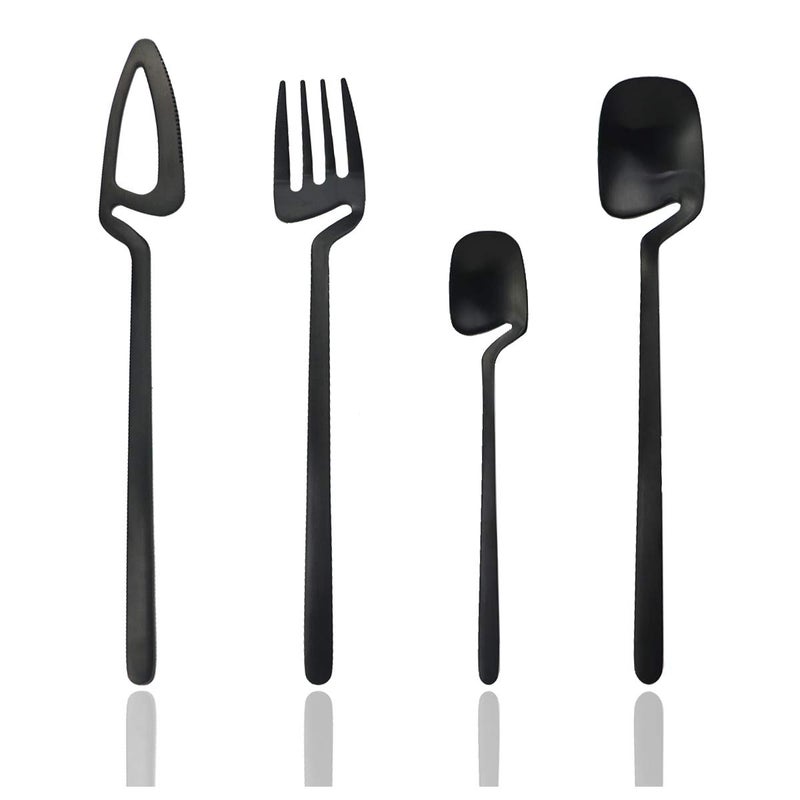 JASHII Hangable 24Piece Silverware Set Satin Finish Flatware Cutlery Set Service for 6 KnivesForksSpoons Included Dishwasher Safe Matte Black