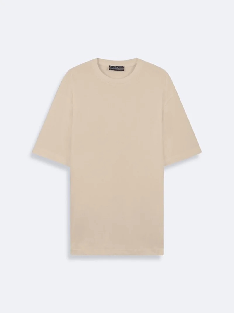 Men's Crew Neck Basic Short Sleeve Loose Beige T-shirt
