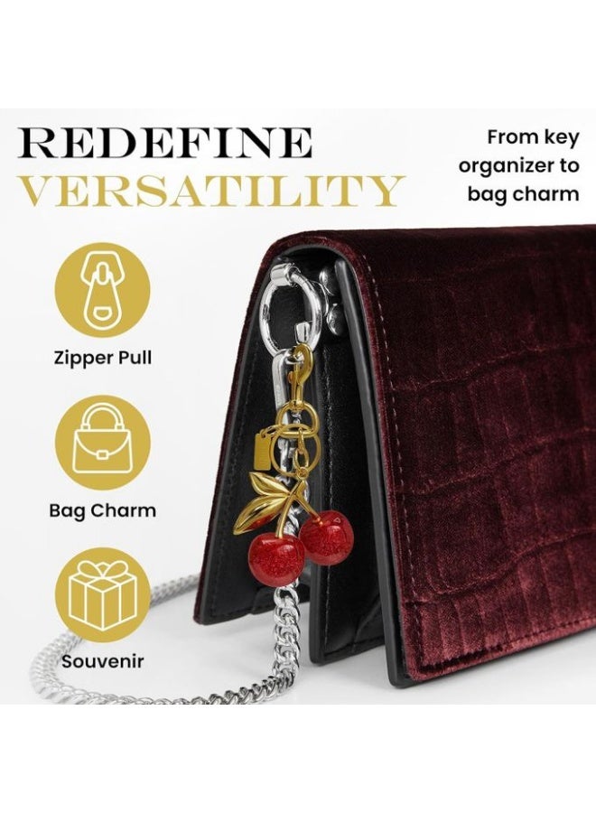 A realistic cherry-shaped keychain for wallets or bags, featuring a large clip, cute bag charms, a gold trunk chain, and versatile bag accessories. - Image 3