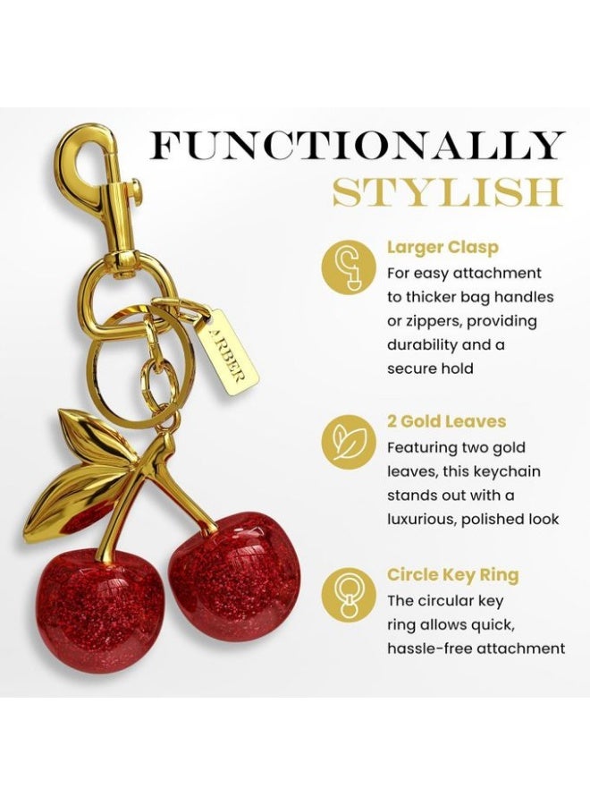 A realistic cherry-shaped keychain for wallets or bags, featuring a large clip, cute bag charms, a gold trunk chain, and versatile bag accessories. - Image 2