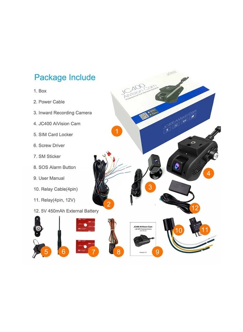 JIMI - Front and backup Camera With Car Tracking, Video Streaming, Support 4G and Wifi- JC400 - Image 1