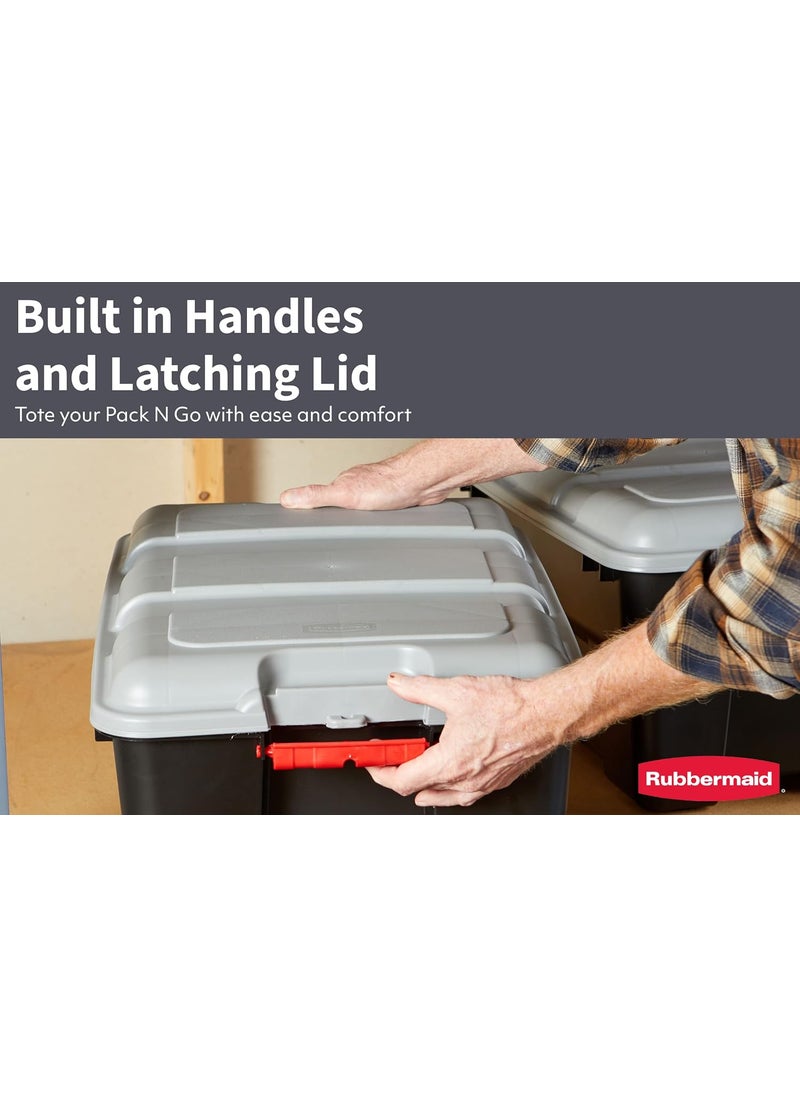 Rubbermaid Pack  Go 14 Gal Storage Tote Durable Design and Easy to Transport BuiltIn Handles Tie Down Channels and Lockable Snap Tight Lid Black Base with Gray Lid and Red Handles Pack of 3