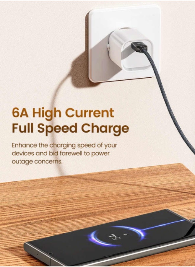 كابل Toocki USB-A إلى USB-C بقوة 6A، بطول ( 1 متر - رمادي ) – مضفر بنسيج نايلون متين، شحن سريع ونقل بيانات – متوافق مع Samsung وXiaomi وHuawei وOppo وOnePlus والمزيد  - Image 4