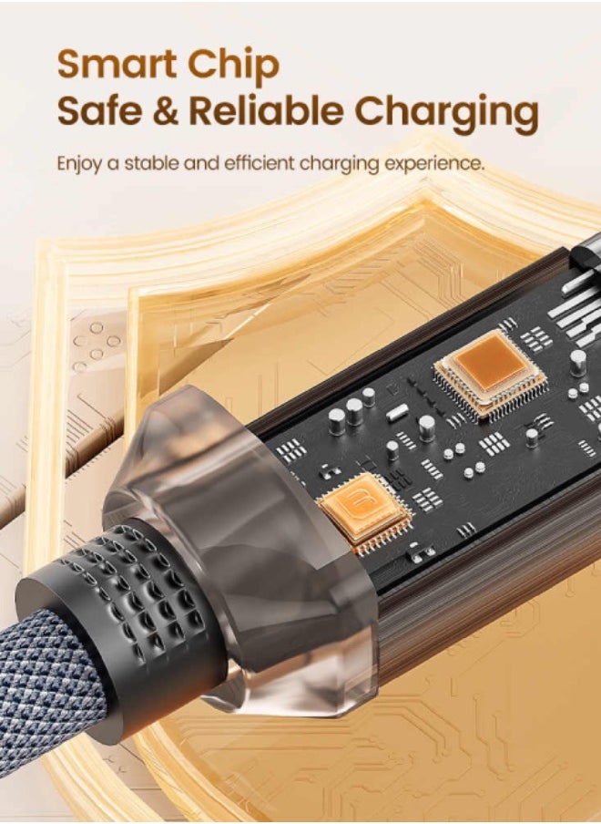 كابل Toocki USB-A إلى USB-C بقوة 6A، بطول ( 1 متر - رمادي ) – مضفر بنسيج نايلون متين، شحن سريع ونقل بيانات – متوافق مع Samsung وXiaomi وHuawei وOppo وOnePlus والمزيد  - Image 5