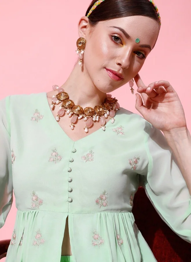 Indo Street Floral Embroidered Kurti with Palazzos for Women