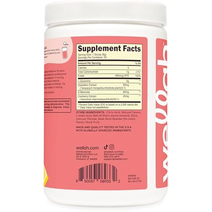 Wellah L-Glutamine Strawberry Lemonade Flavored (50 Servings) - 5g L-Glutamine Per Serving, Sweetened with Stevia - Image 4