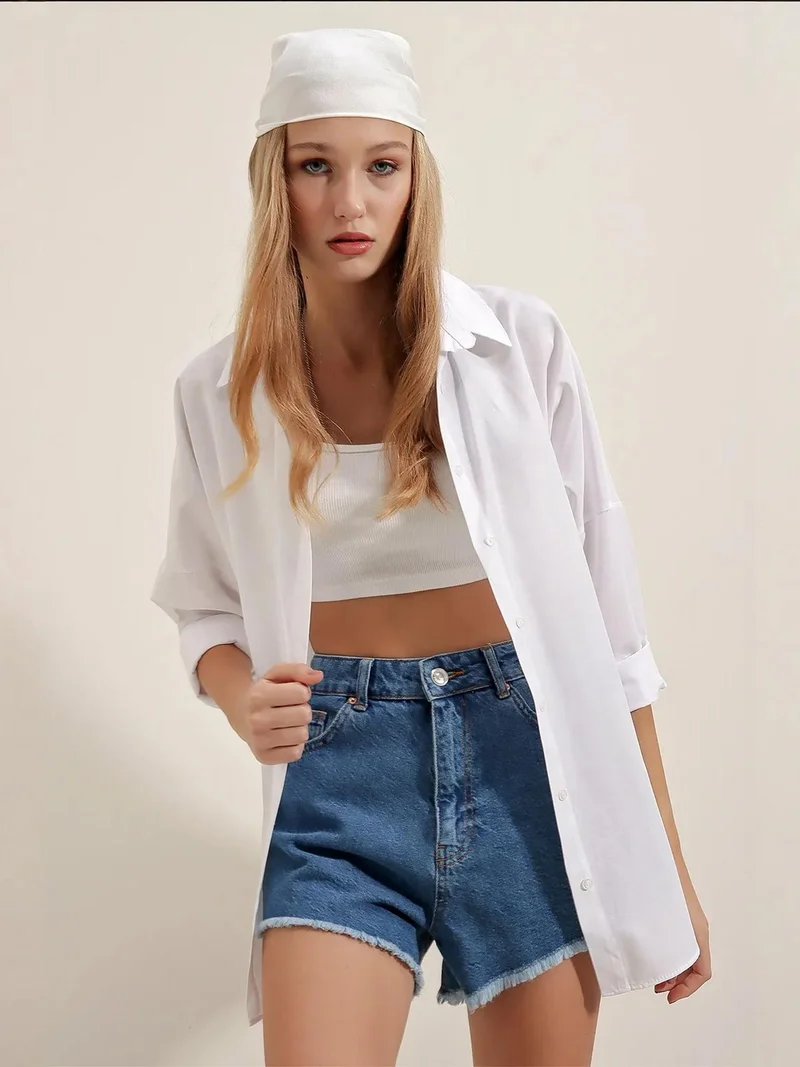 بيغ دارت قميص بأزرار وأكمام طويلة فضفاض من