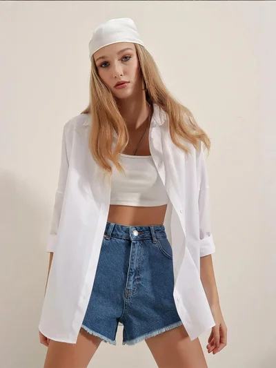 بيغ دارت قميص بأزرار وأكمام طويلة فضفاض من