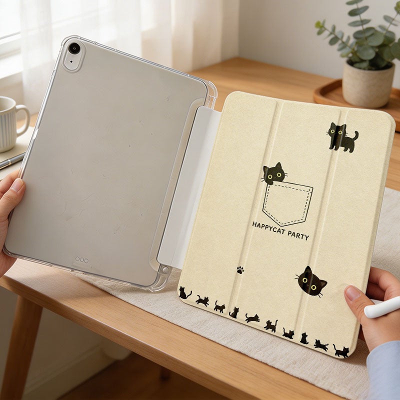 Tablet Case for iPad, Black Cats Pocket Doodle, iPad Case for Mini Air Pro 4 5 6 7 8 9 10 11 12, for 7.9 8.3 9.7 10.2 10.5 10.9 11 12.9 13 inch Clear Protective Anti-Drop Cover with Stand - Image 3