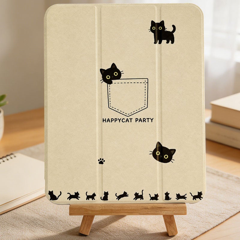 Tablet Case for iPad, Black Cats Pocket Doodle, iPad Case for Mini Air Pro 4 5 6 7 8 9 10 11 12, for 7.9 8.3 9.7 10.2 10.5 10.9 11 12.9 13 inch Clear Protective Anti-Drop Cover with Stand - Image 4