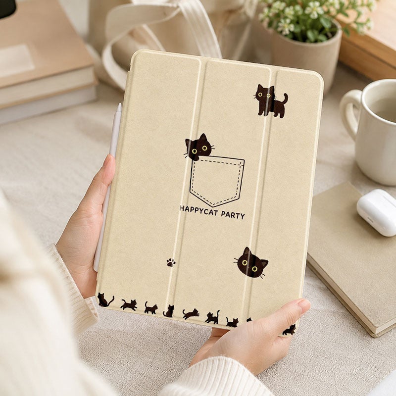 Tablet Case for iPad, Black Cats Pocket Doodle, iPad Case for Mini Air Pro 4 5 6 7 8 9 10 11 12, for 7.9 8.3 9.7 10.2 10.5 10.9 11 12.9 13 inch Clear Protective Anti-Drop Cover with Stand - Image 5