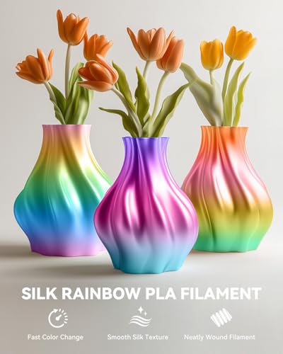 SUNLU Silk Rainbow PLA Filament, Multicolor Silk 3D Printer Filament 1.75mm +/- 0.02mm, Fast Color Change Each 8 Meters, 330 Meters, 1kg/2.2lbs, Silk Rainbow Filament(Lilac-Violet) - Image 2
