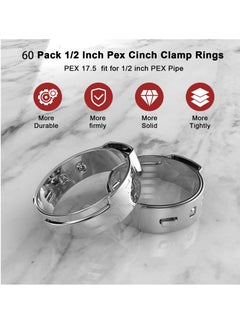 Y&D 60 Pack 0.5 Inch PEX Cinch Clamps, Premium 304 Stainless Steel Crimp Rings, Secure Tubing Pipe Fittings Connection, Fitting Clamps Pinch Ring  - Image 4