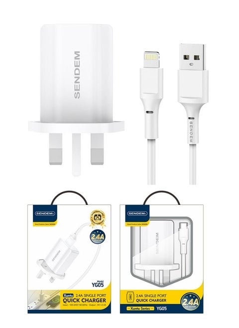 2.4A Fast Charger with iPhone Charging Cable For iPad iPhone 14 14 Pro 14 Pro Max iPhone 13 SAMSUNG HUAWEI XIAOMI Etc White