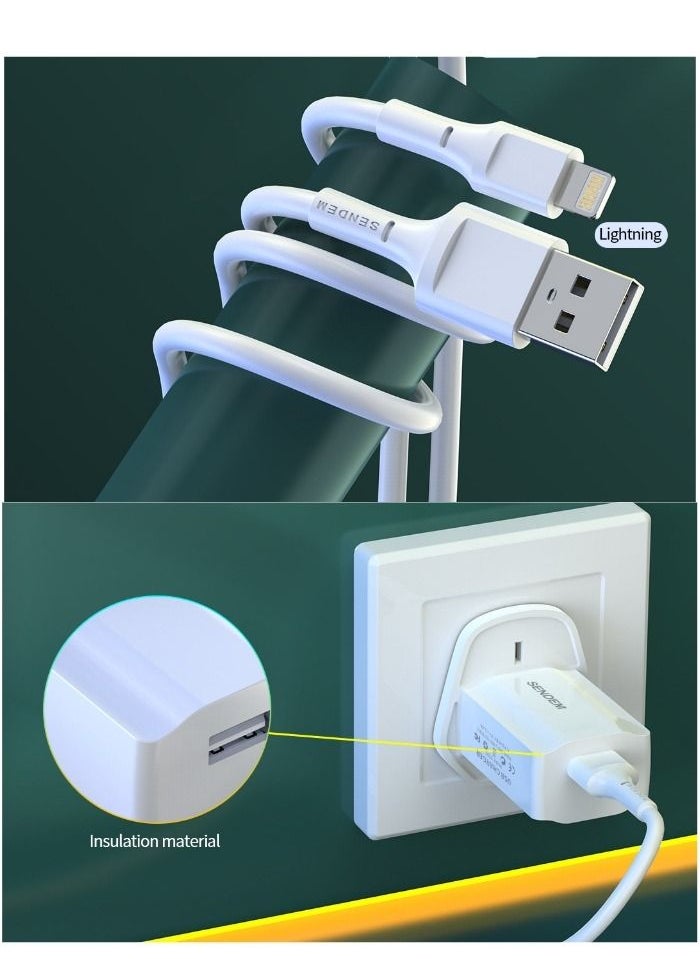 2.4A Fast Charger with iPhone Charging Cable For iPad iPhone 14 14 Pro 14 Pro Max iPhone 13 SAMSUNG HUAWEI XIAOMI Etc White