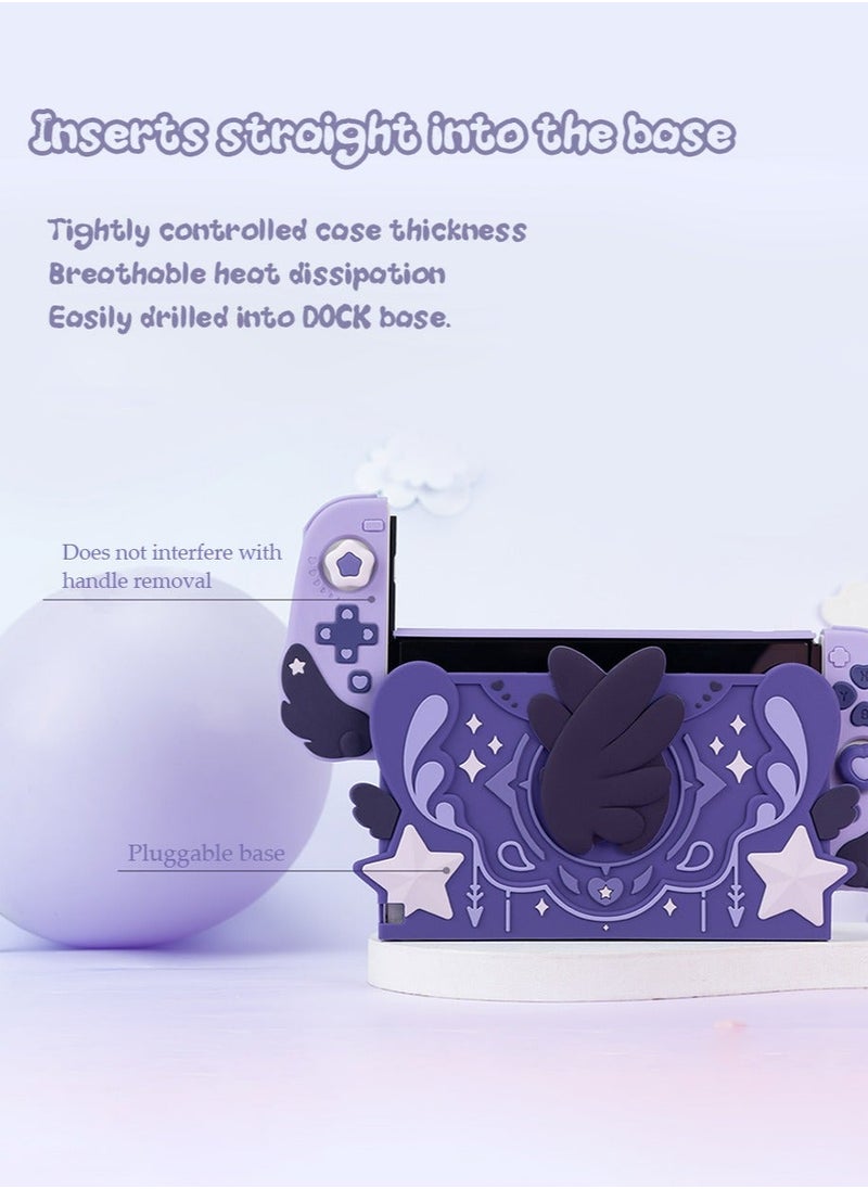 GEEKSHARE غطاء وجه من السيليكون الناعم لجهاز Nintendo Switch/قاعدة شحن OLED، غطاء قاعدة مضاد للخدش - سلسلة Star Wings، غلاف سيليكون ناعم نحيف مضاد للخدش، لا يحتاج إلى تركيب مفك براغي (أرجواني)  - Image 3