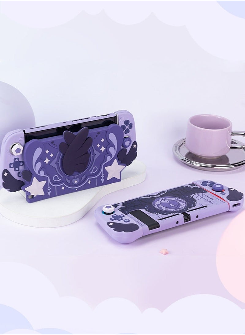 GEEKSHARE غطاء وجه من السيليكون الناعم لجهاز Nintendo Switch/قاعدة شحن OLED، غطاء قاعدة مضاد للخدش - سلسلة Star Wings، غلاف سيليكون ناعم نحيف مضاد للخدش، لا يحتاج إلى تركيب مفك براغي (أرجواني)  - Image 5