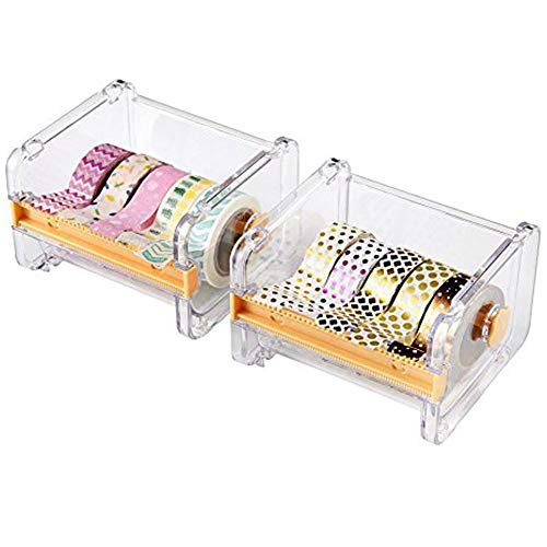 HomDSim 2pcs HomDSim Washi Tape Dispenser Cutter,Roll Tape Holder Organizer,Masking Tape Desktop Tape DIY Sticker Roll Tape Cutter Holder Storage,Washi Tape Box Yellow - Image 1
