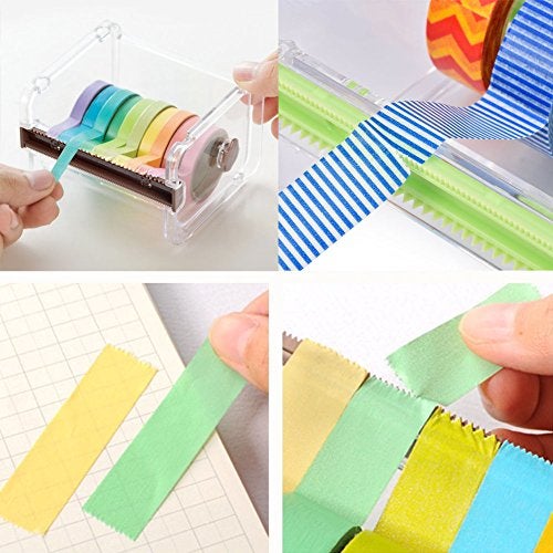 HomDSim 2pcs HomDSim Washi Tape Dispenser Cutter,Roll Tape Holder Organizer,Masking Tape Desktop Tape DIY Sticker Roll Tape Cutter Holder Storage,Washi Tape Box Yellow - Image 4