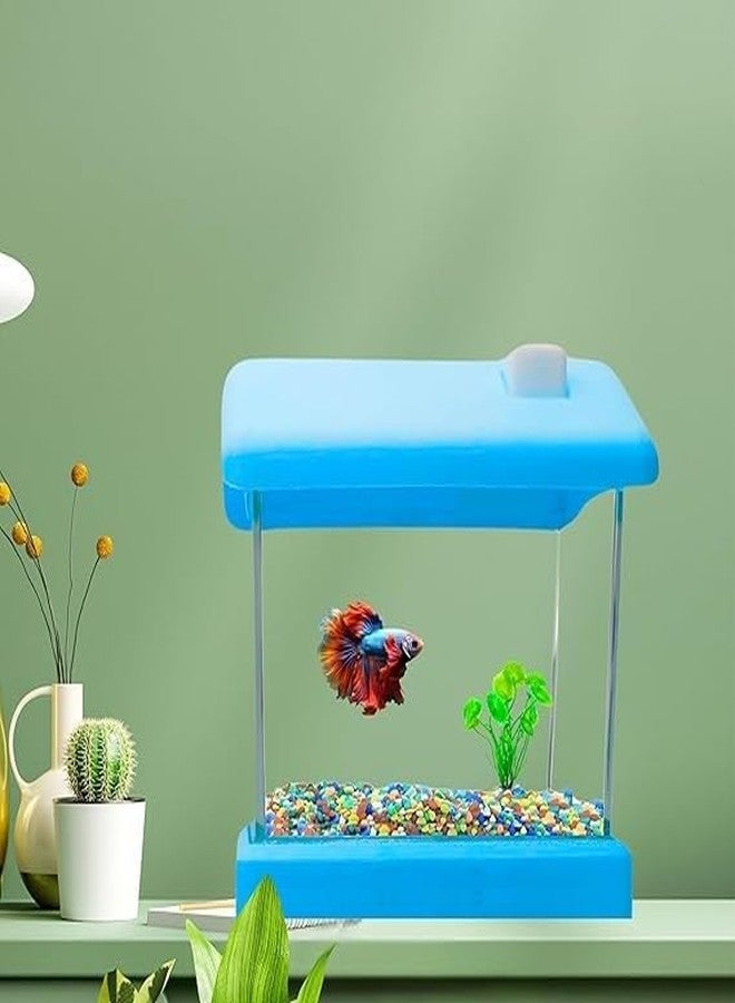 Mini Betta Fish Tank House for Betta Fishes for Home and Office Etc. Random Colors (Betta House) Free Stones (Size 12.5 Cm x 8.5 Cm x 13 Cm) - Image 1