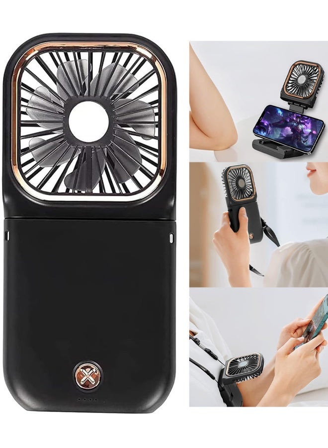Portable Handheld Fan 3000mah Hands Free Necklace Fans Desk Fan for Kids Women Men Travel Indoor Outdoor Makeup Mini 3 Speed Wind Quiet 180° Adjustable Personal Fan(Black)