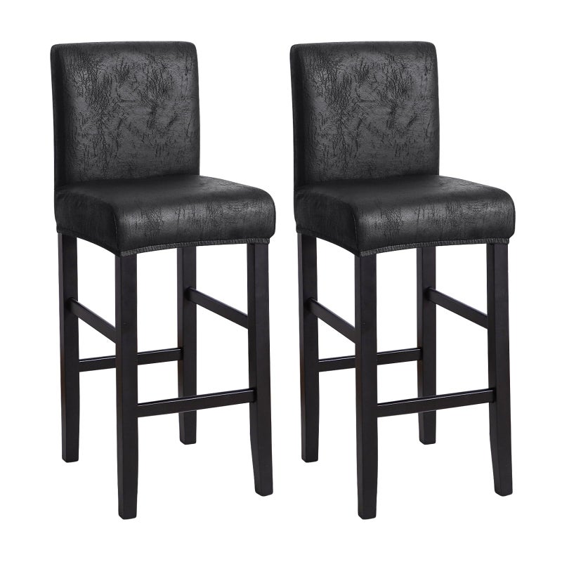 غطاء كرسي بار أسود من FORCHEER مع ظهر مجموعة من 4 غطاء كرسي بار يبدو كأنه جلد قابل للإزالة والغسل 4PCأسود