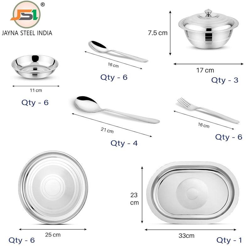 JSI Stainless Steel Dinner Set for Kitchen 61 Pieces Silver Color 100 Food Grade Quality Steel Dinner SetKitchen Set for Home I Attractive Silver Touch Design with Glossy Mirror Finish - Image 5