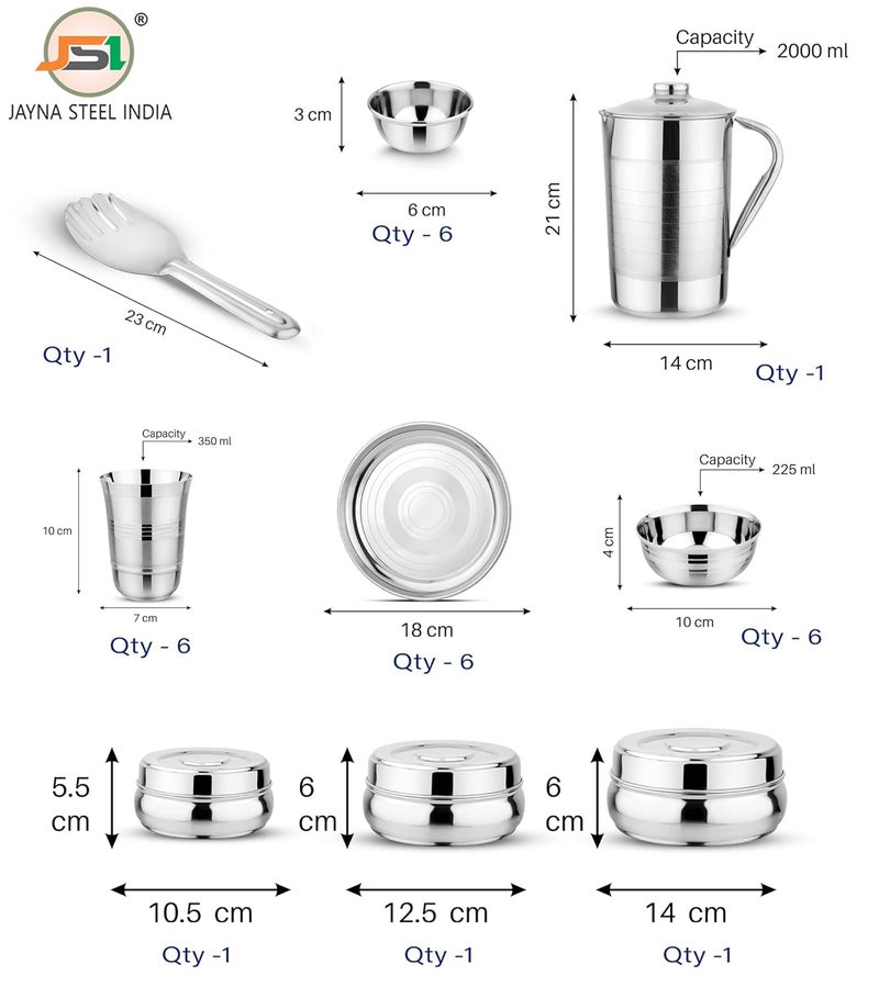 JSI Stainless Steel Dinner Set for Kitchen 61 Pieces Silver Color 100 Food Grade Quality Steel Dinner SetKitchen Set for Home I Attractive Silver Touch Design with Glossy Mirror Finish - Image 4