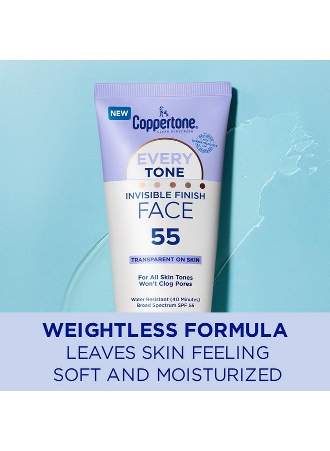 لوشن واقي من الشمس للوجه من Coppertone Every Tone Invisible Finish SPF 55، خفيف الوزن، يمتزج مع واقي الشمس الشفاف لجميع ألوان البشرة، أنبوب 2 أونصة سائلة - Image 4