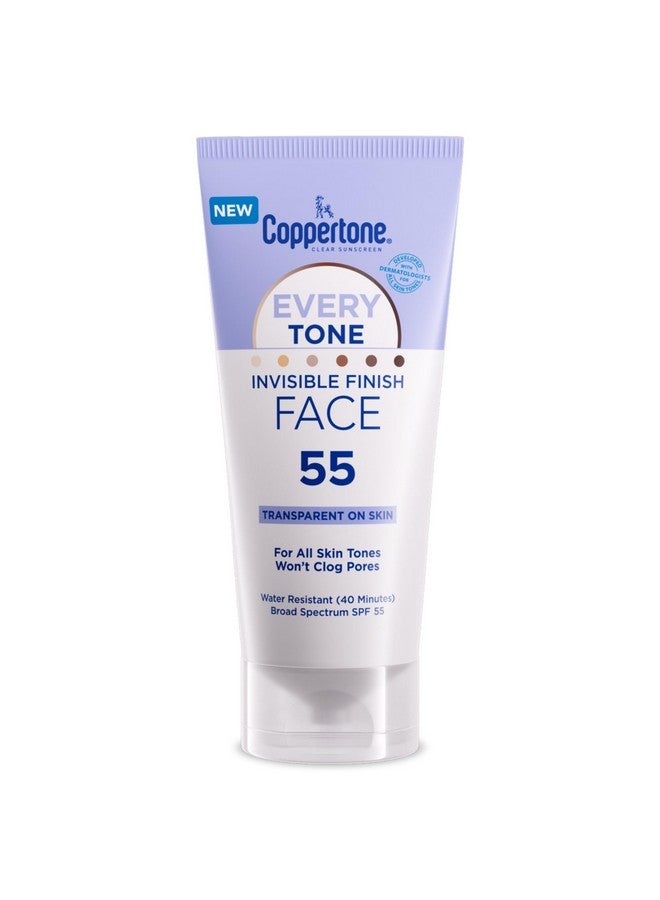 لوشن واقي من الشمس للوجه من Coppertone Every Tone Invisible Finish SPF 55، خفيف الوزن، يمتزج مع واقي الشمس الشفاف لجميع ألوان البشرة، أنبوب 2 أونصة سائلة - Image 1