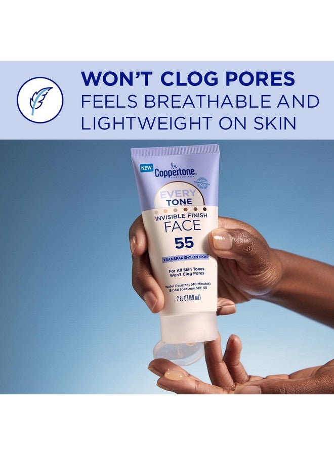 لوشن واقي من الشمس للوجه من Coppertone Every Tone Invisible Finish SPF 55، خفيف الوزن، يمتزج مع واقي الشمس الشفاف لجميع ألوان البشرة، أنبوب 2 أونصة سائلة - Image 5