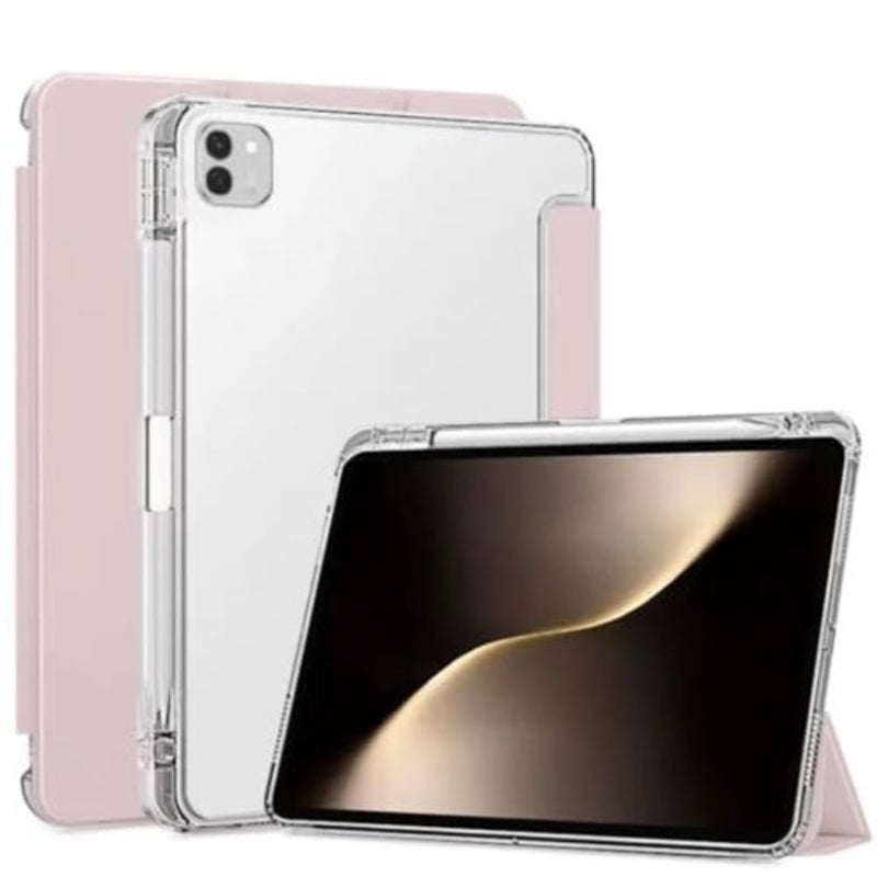 Honor Magic Pad 3 13.3 2025 case for daily use, TPU and silicone, pink, slim lightweight shockproof with pencil holder and clear back - Image 1
