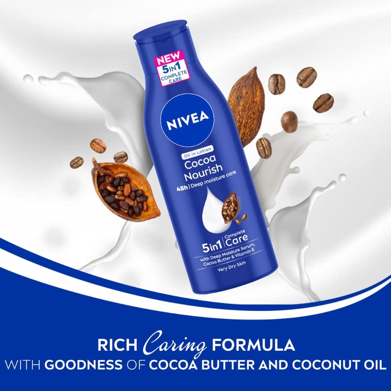 NIVEA Cocoa Nourish 200ml Body Lotion with Deep Moisture Serum 48 H Moisturization With Cocoa Butter Coconut Oil Non Greasy Healthy Looking Skin For Very Dry Skin - Image 4