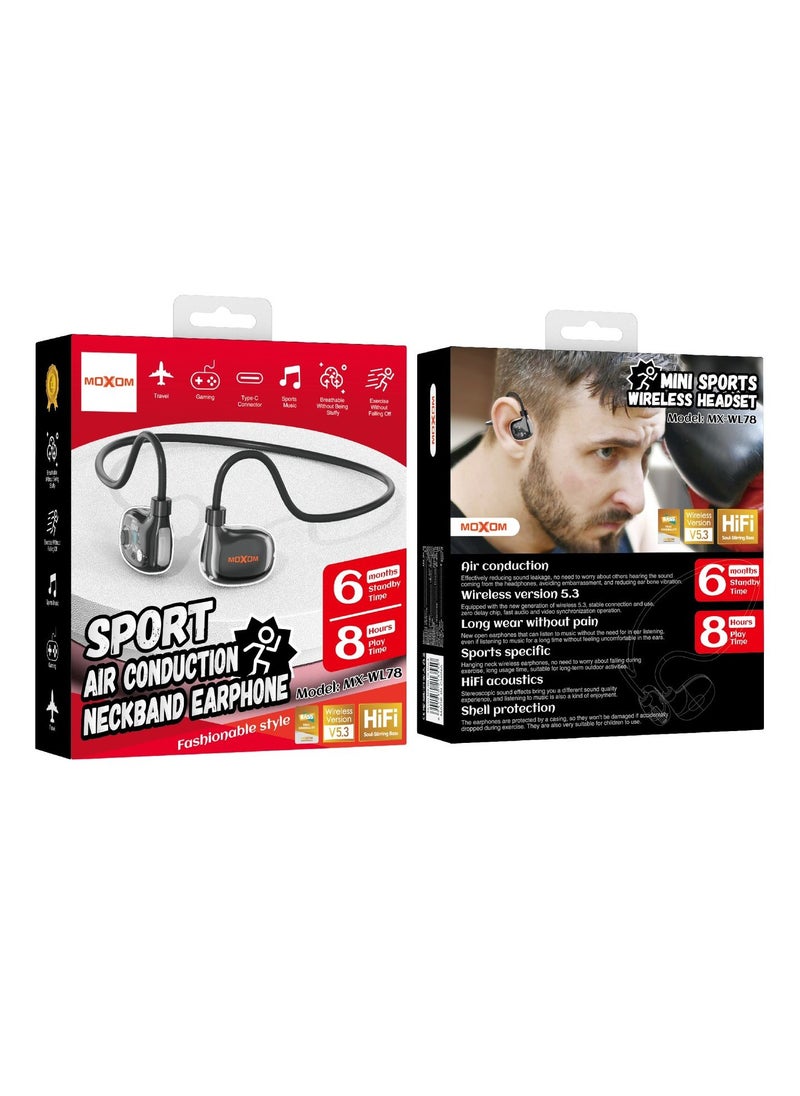MOXOM MX-WL78 Wireless Bluetooth 5.3 in Ear Neckband with Air Conduction Earphones with Mic  - Image 3