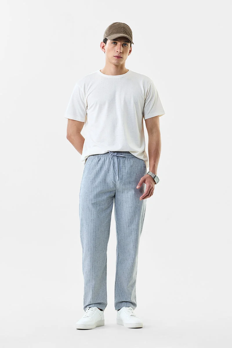 Snitch blue Regular Fit Linen Blend Stripes Trousers for Men | Best Price UAE