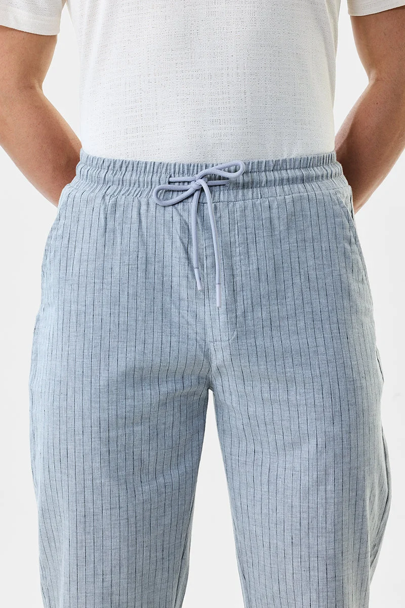 Snitch blue Regular Fit Linen Blend Stripes Trousers for Men | Best Price UAE