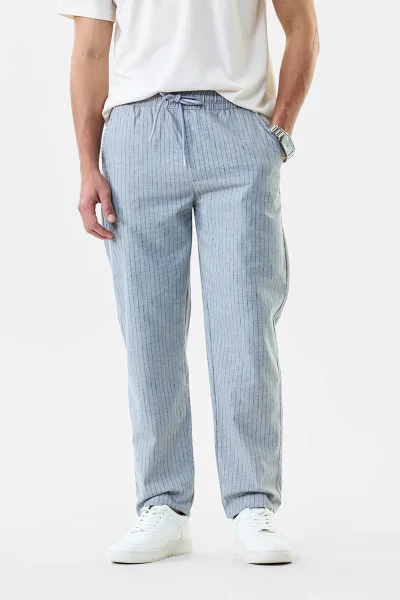 SNITCH Regular Fit Linen Blend Stripes Trousers