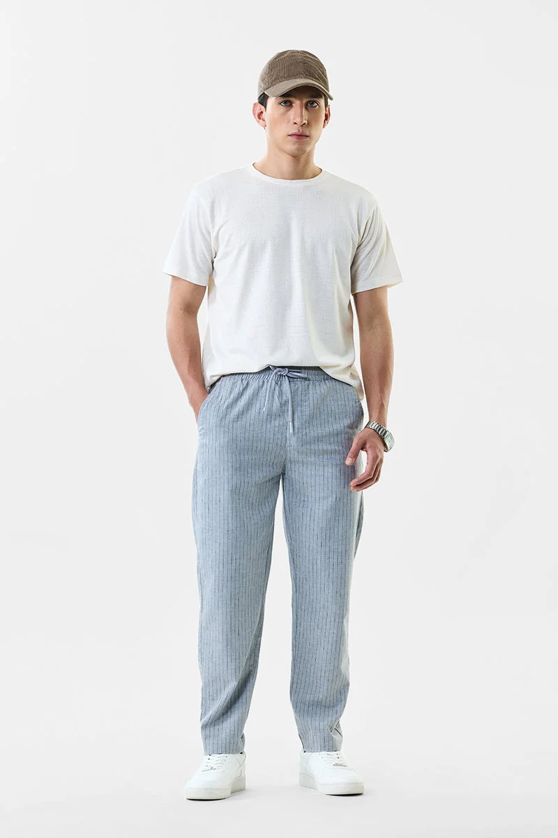 SNITCH Regular Fit Linen Blend Stripes Trousers