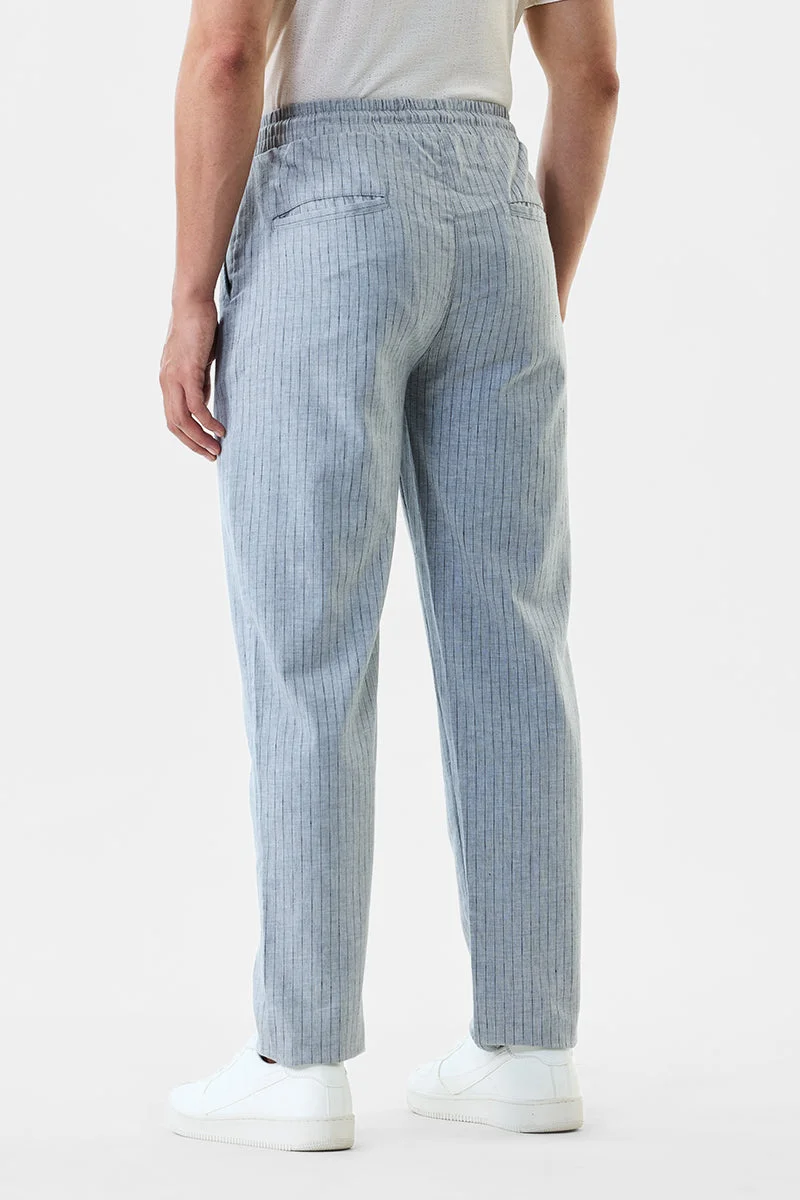Snitch blue Regular Fit Linen Blend Stripes Trousers for Men | Best Price UAE