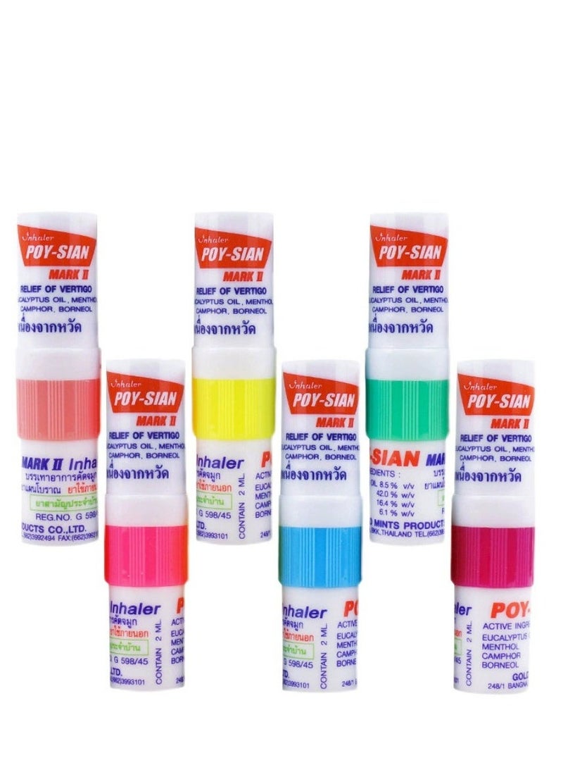 POY SIAN Mark II Menthol Aromatherapy Nasal Inhaler, Natural Herbal Remedy with Cooling Essential Oils Poysian (Pack of 6) - Image 1